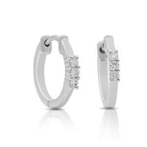 18k Diamond Three Diamond Hoop Huggies