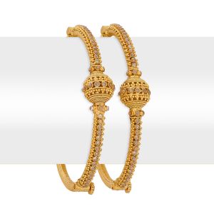 22k Gold Slender Pipe Polki Bangles