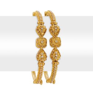 22k Gold Beaded Oval Polki Bangles