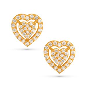 22k Gold Heart Cz Cluster Studs 