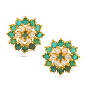22k Gold Emerald Petal Mini Studs