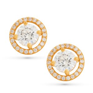 22k Gold Halo Cz Stud Earrings