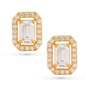 22k Gold Rectangular Cz Halo Studs