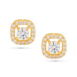 22k Gold Cz Frame Stud Earrings 