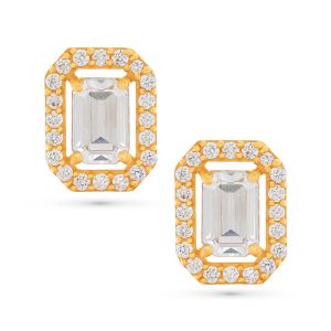 22k Gold Sleek Rectangular Halo Studs