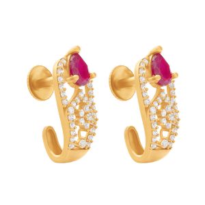 22k Gold Cz Ruby J-Hoops