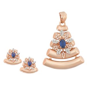 18k Gold Sapphire Cz Pendant Set
