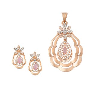 18k Gold Rouche Cz Pendant Set