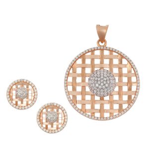 18k Gold Lattice Cz Pendant Set