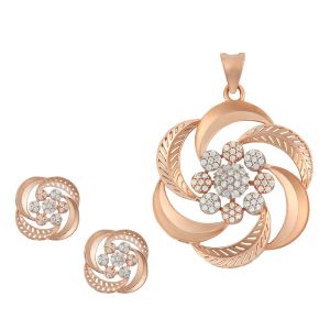 18k Gold Spiral Bloom CZ Pendant
