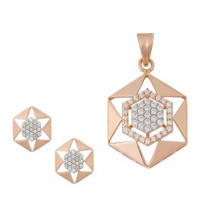18k Gold Rose Cz Pendant Set