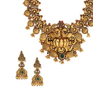 22k Gold Nakshi Peacock Antique Necklace