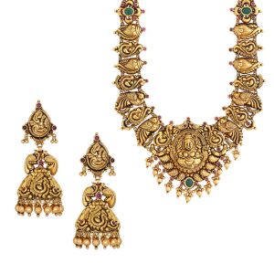 22k Gold Gems Nakshi Peacock Necklace