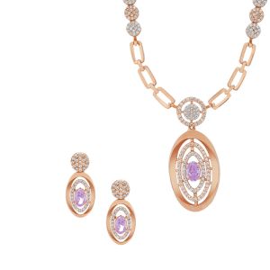 18k Gold Amethyst Designer Cz Necklace