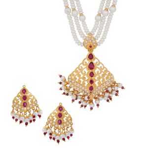 22k Gold Layered Pearl Ruby Necklace