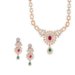18k Gold Floral Gems Necklace Set