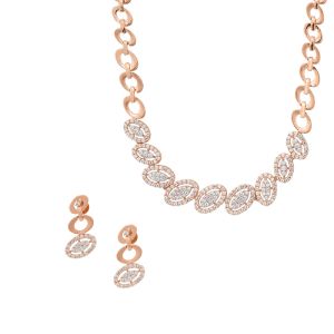 18k Gold Oval Cz Necklace Set