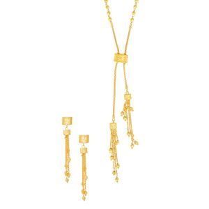 22k Gold Boxy Bead Tassel Necklace
