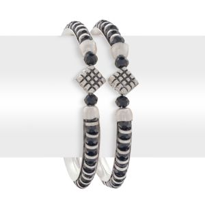 925 Silver Black Beads Silver Bangles
