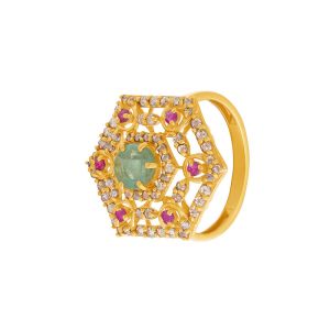 22k Diamond Ruby Emerald Cocktail Ring