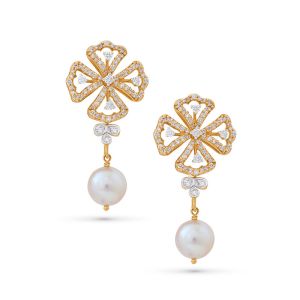18k Diamond Flores Diamond Pearl Drops