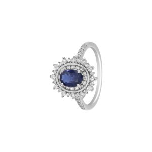 18k Diamond Sapphire Floral Halo Ring