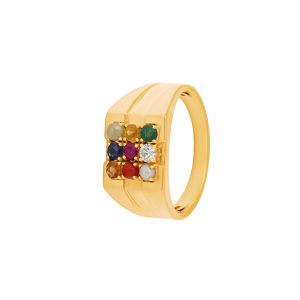 18k Diamond Glossy Inlays Navaratna Ring
