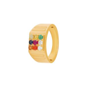 18k Diamond Vertical Lines Navaratna Ring