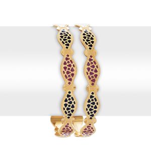 22k Gold Pink Black Enamel Bangles