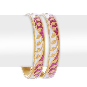 22k Gold Pink White Enamel Bangles