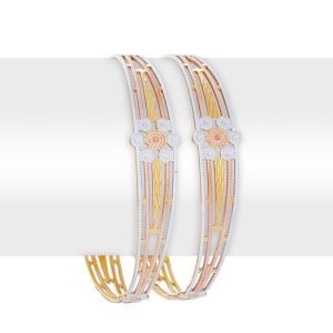 22k Gold Floral Cuves 3-Tone Bangles