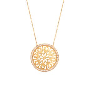 22k Gold Floral Disc Pendant Necklace
