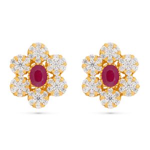 22k Gold Floral Ruby Cz Studs 