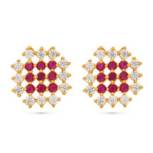 22k Gold Cluster Ruby Cz Studs 