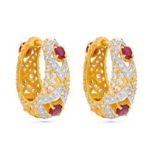 22k Gold Ruby Cz Hoop Huggies