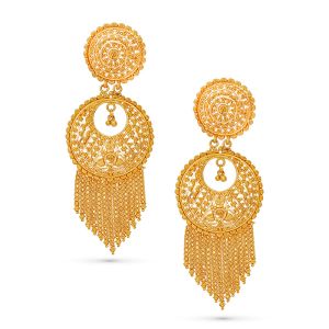 22k Gold Dangling Chandbali Gold Earrings