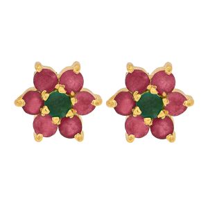 22k Gold Small Floral Emerald Studs