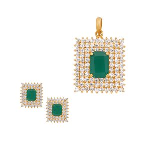 22k Gold Emerald Cz Pendant Set