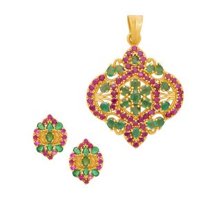 22k Gold Emerald Ruby Cluster Pendant