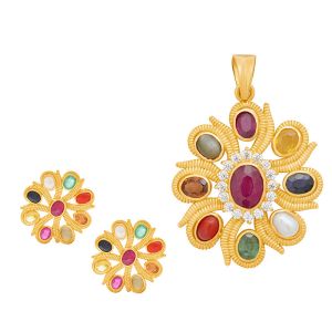 22k Gold Efflorescent Multiratna Pendant Set