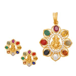 22k Gold Ganesha Gems Pendant Set