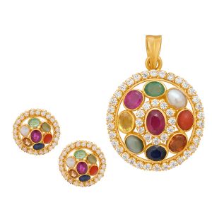 22k Gold Multi-Ratna Pendant Set