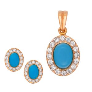 22k Gold Feroza Cz Pendant Set