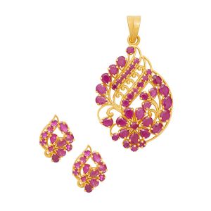 22k Gold Ivy Ruby Pendant Set