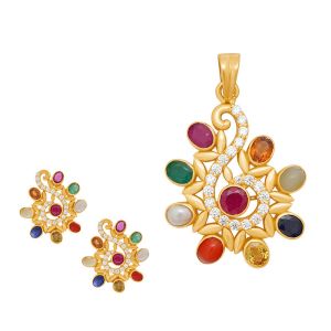 22k Gold Rangoli Gems Pendant Set 