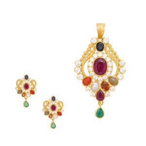 22k Gold Dangling Navatrna Pendant Set