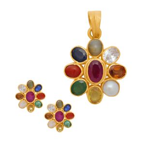22k Gold Ratna Floral Pendant Set