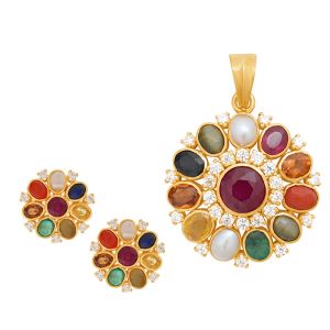 22k Gold Floral Ratna Pendant Set