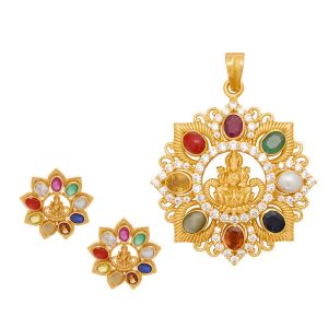 22k Gold Lakshmi Gems Pendant Set