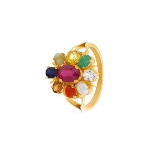 22k Gold Navratna Floral Gold Ring